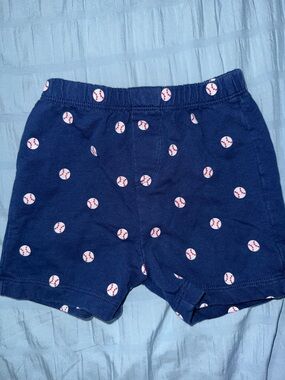Kids Navy Baseball Print Stretch Cotton Shorts